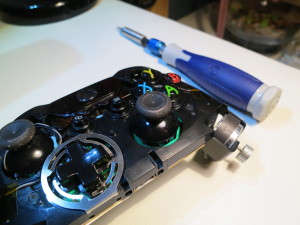 Partly disassembled Xbox One controller. Upper housing.
